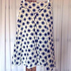 Ann Taylor Loft Blue Batik Sunflower Midi Skirt